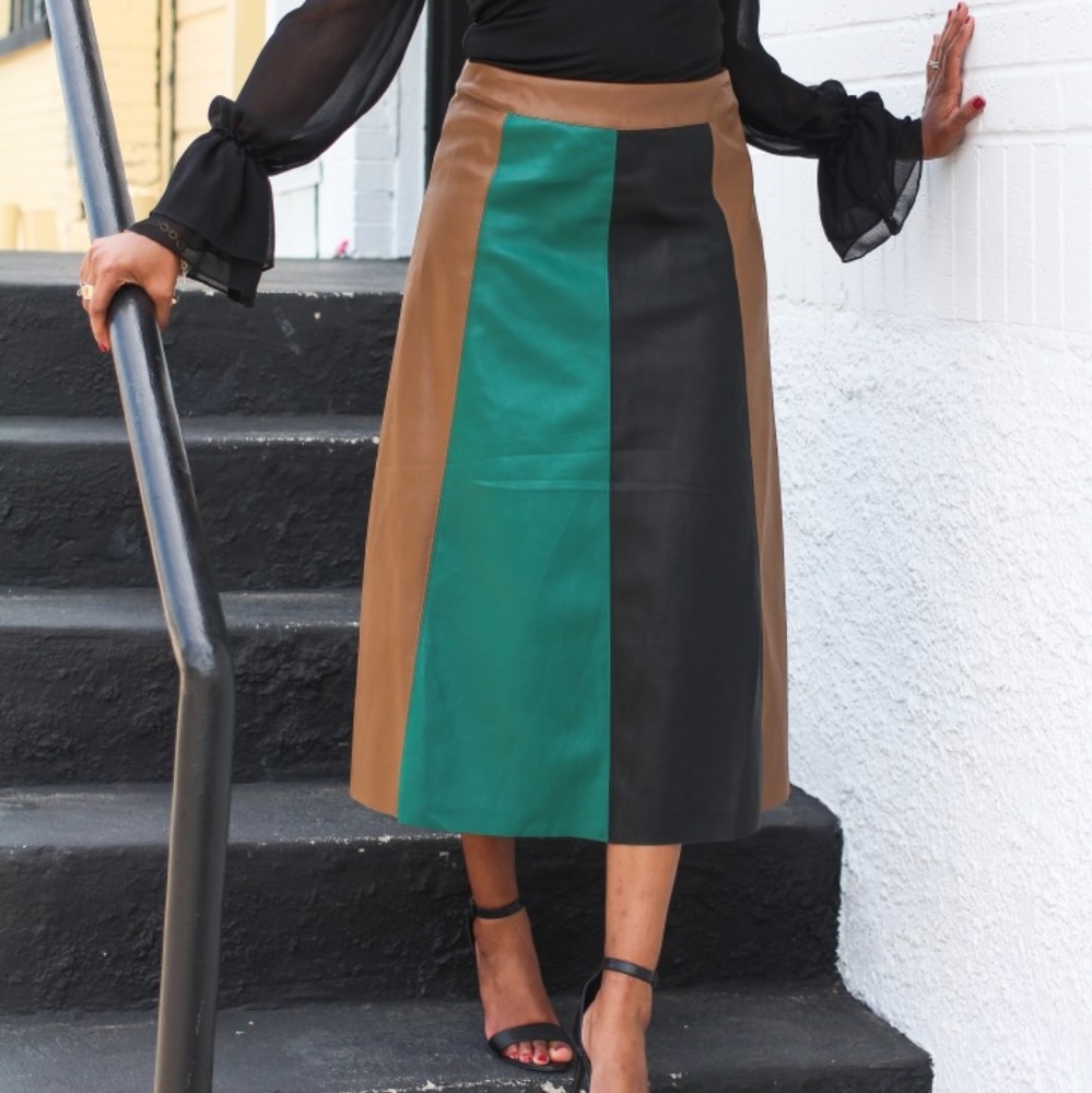 Www Faux Leather Midi Skirt Plus Size Brown Teal Black View 3